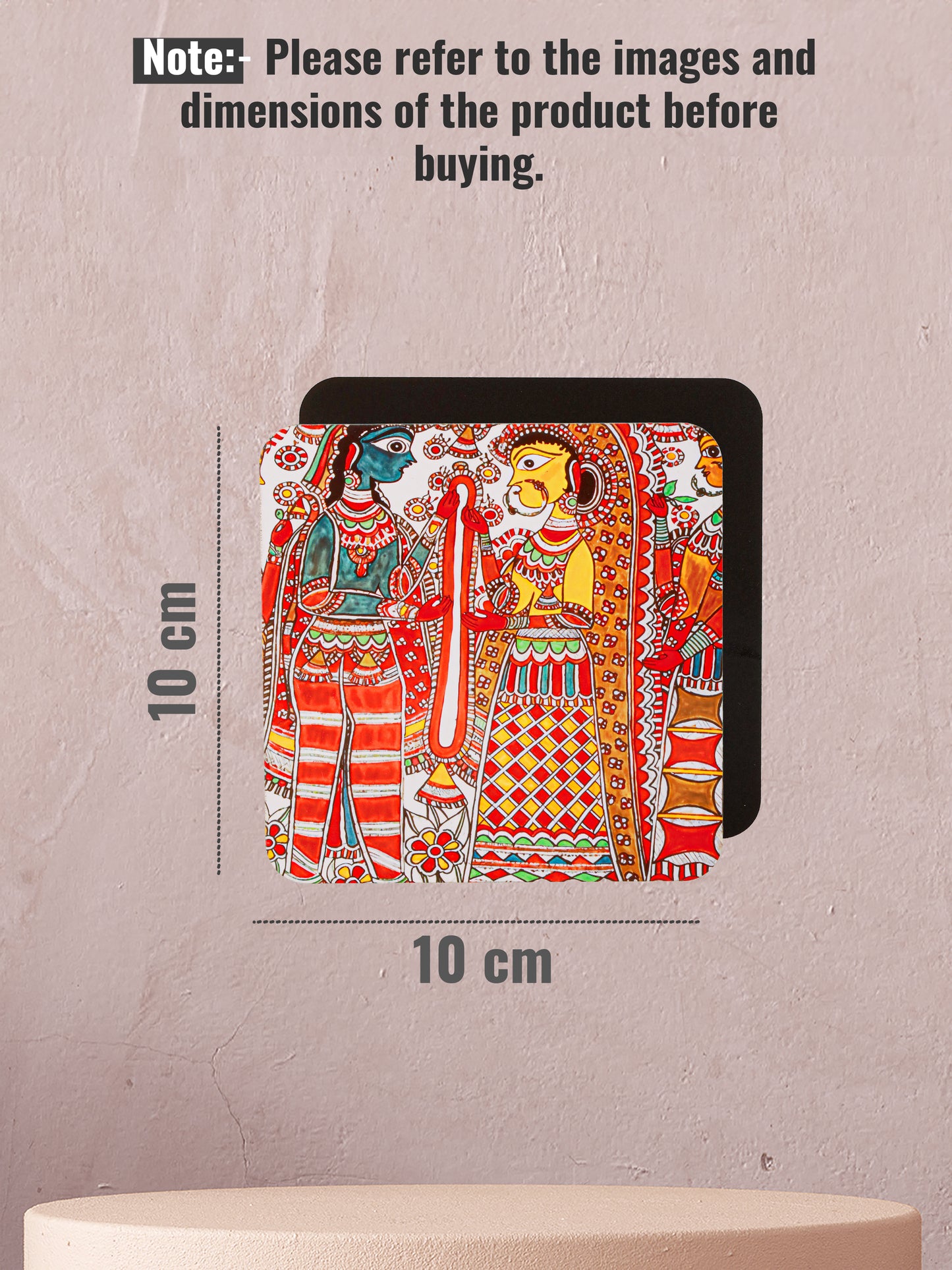 Madhubani Art-Set Of 6 Wooden Coaster