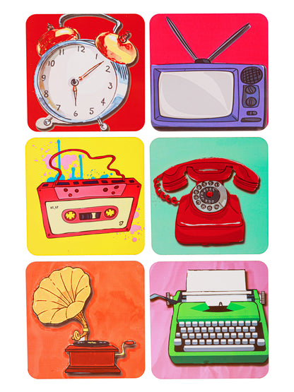 Retro-Set Of 6 Wooden Coaster