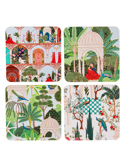 Mughal garden-Set Of 4 Wooden Coaster