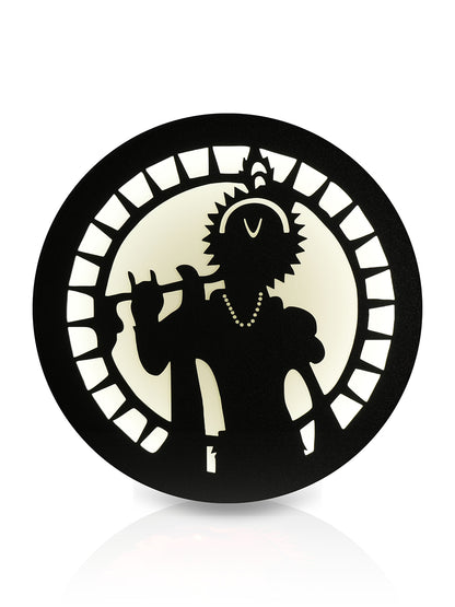 Divine Kanha with Flute MDF Round Wall Lamp