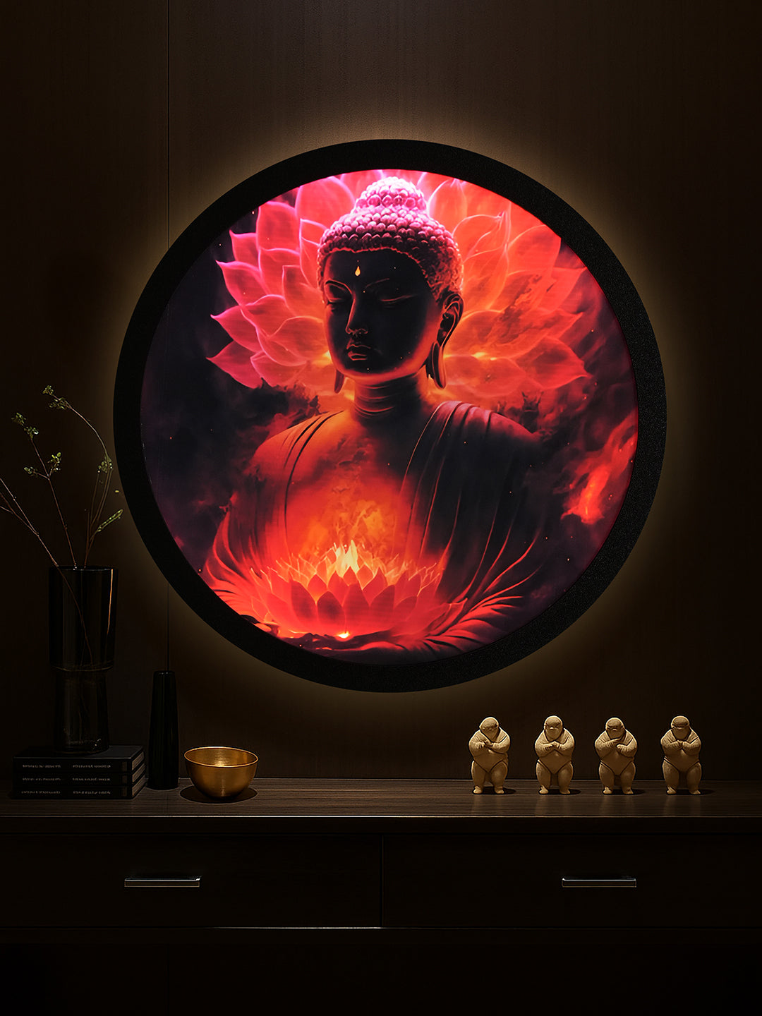 Mystic Buddha Luminous Round  MDF Wall Light Décor