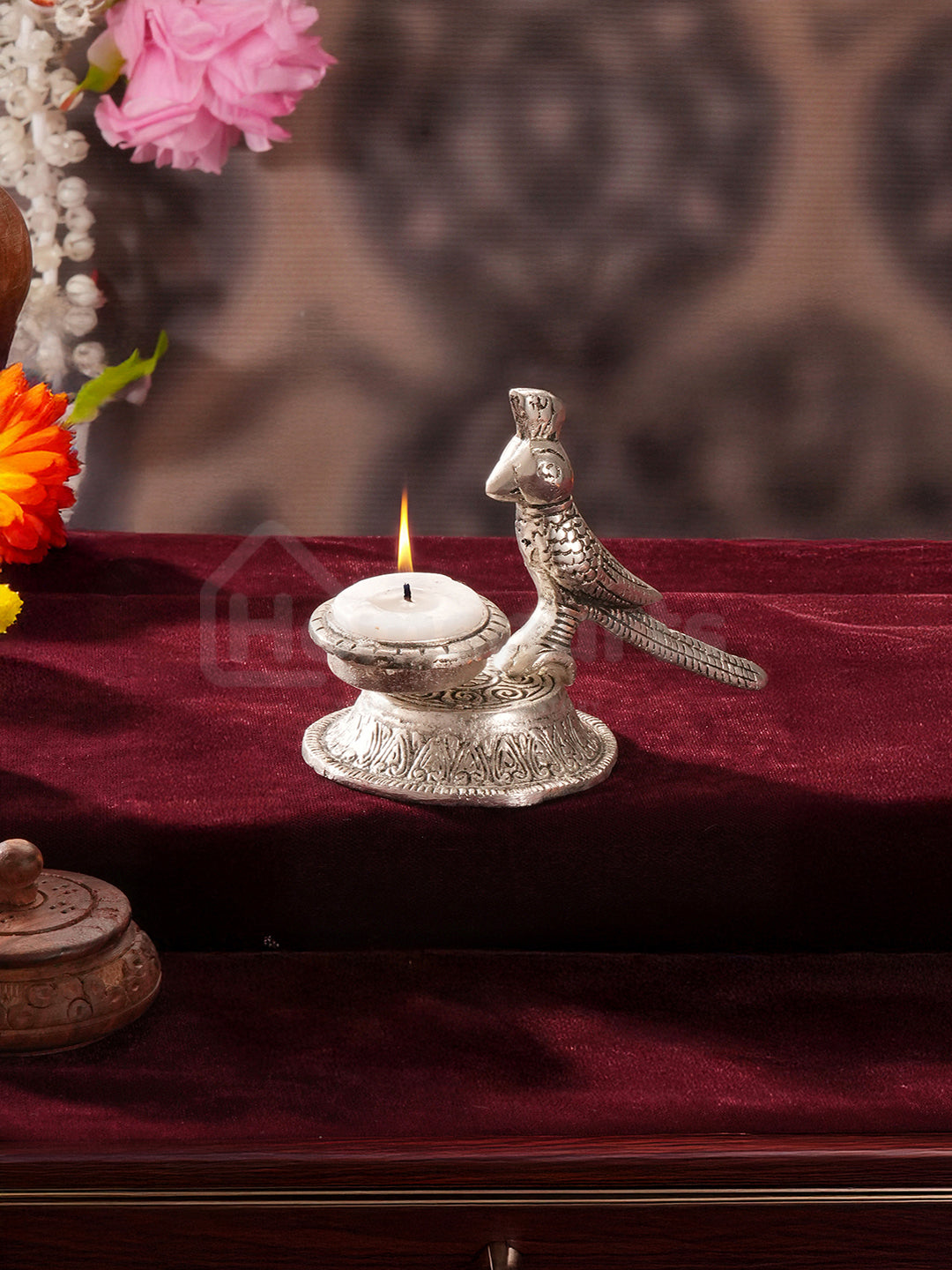 Antique Finish Parrot Tealight Duo