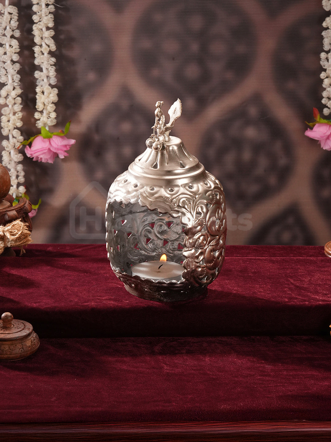 DivineNest Antique Silver Diya (set of 2)