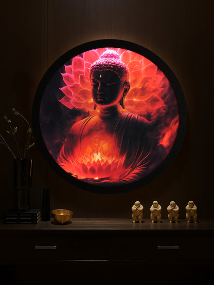 Mystic Buddha Luminous Round  MDF Wall Light Décor