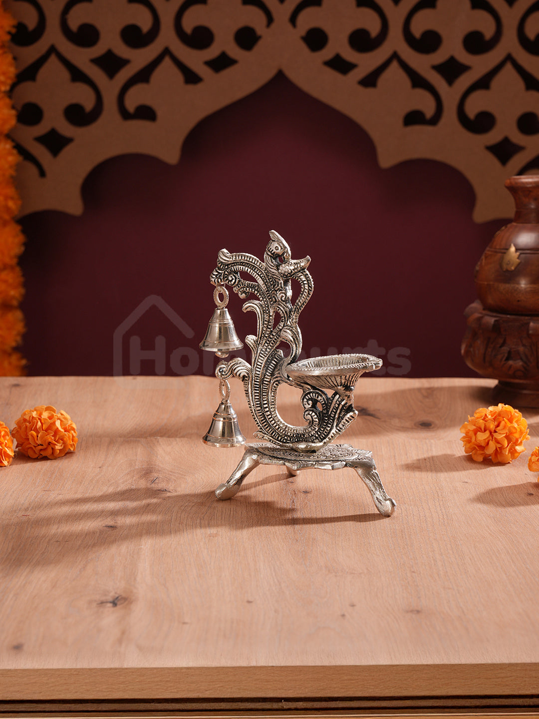Saanjh Glow German Silver Bell Diya (set of 2)