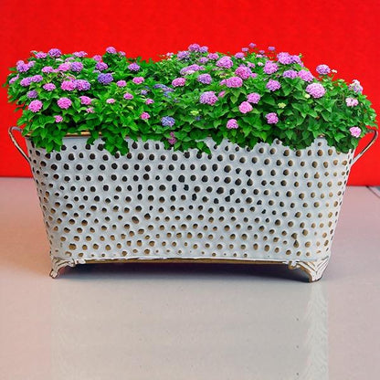 White Rustic Metal Rectangular Bucket Patio Planter with Handles (Set of Two)