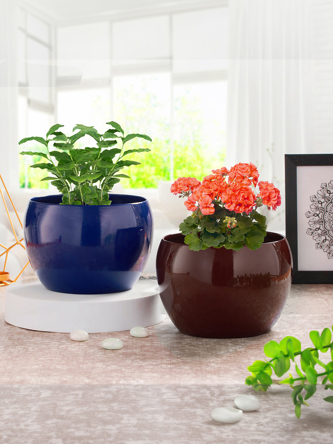 Marsha Miro Planter (Blue & Brown) - Set Of Two