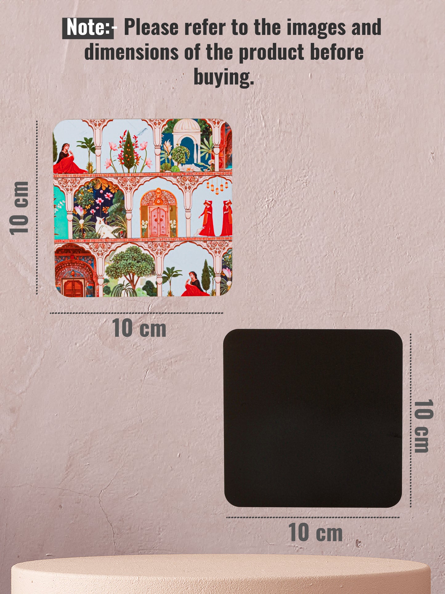 Mughal garden-Set Of 4 Wooden Coaster