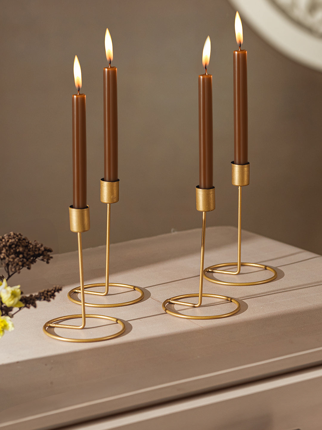 Crafted Gleam Tea Light candle holder-Set of 4, Golden
