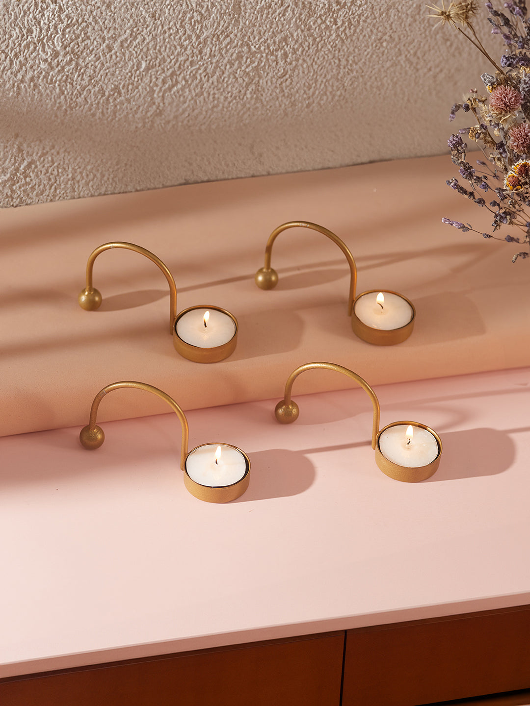 Mosaic Glow Tea Light candle holder -Set of 4, Golden
