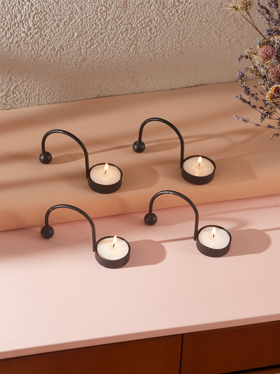 Mosaic Glow Tea Light candle holder -Set of 4, Black