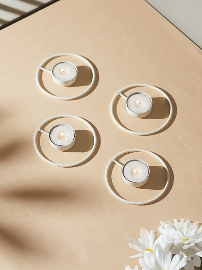 Rustic Radiance Tea Light candle holder -Set of 4, White