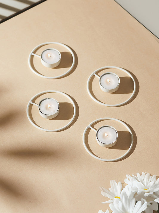 Rustic Radiance Tea Light candle holder -Set of 4, White