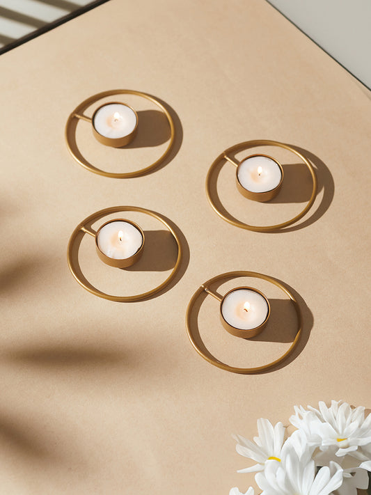 Rustic Radiance Tea Light candle holder -Set of 4, Golden