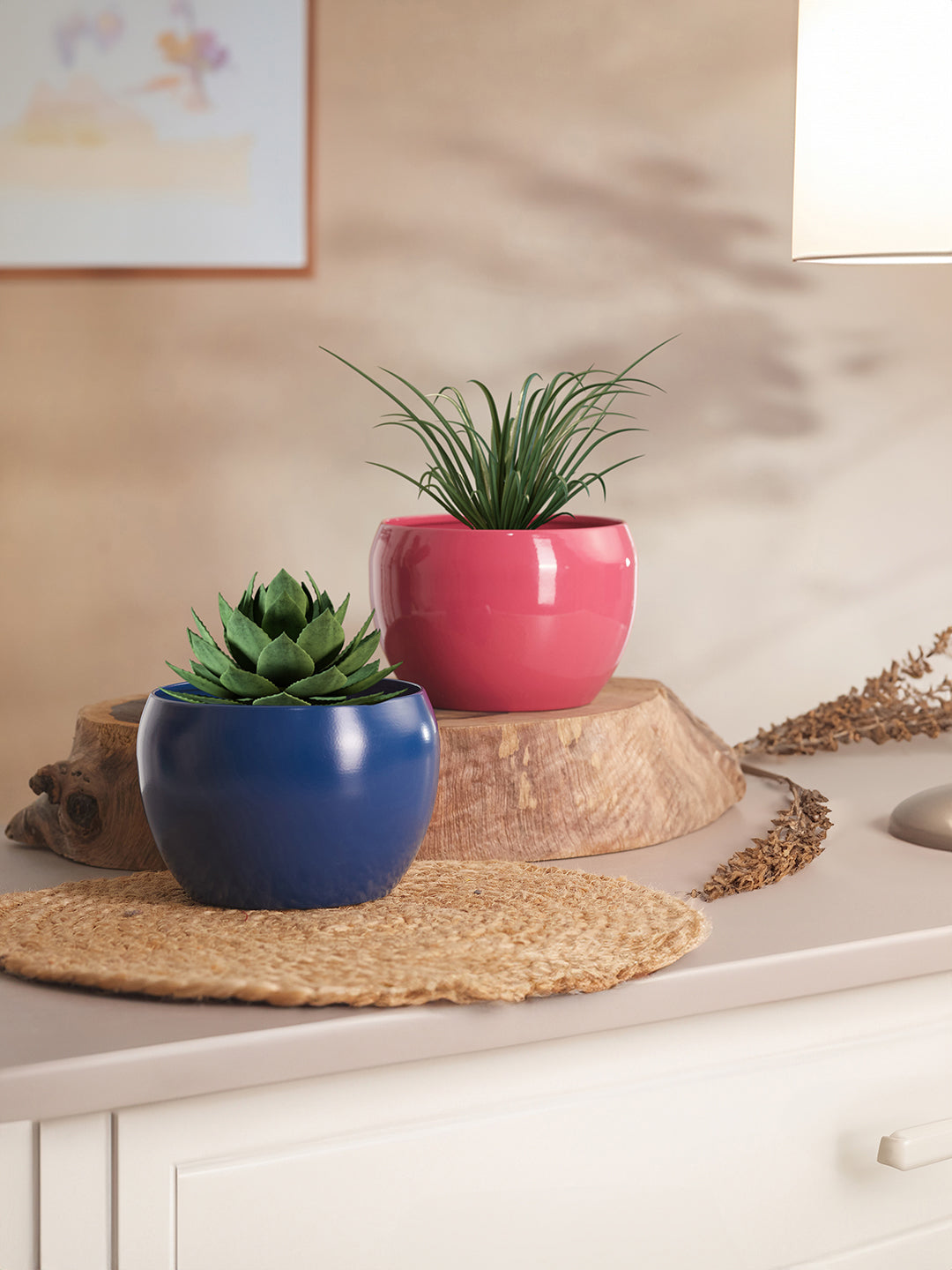 Nectera Metal Planter (Pink/Blue) - Set Of Two